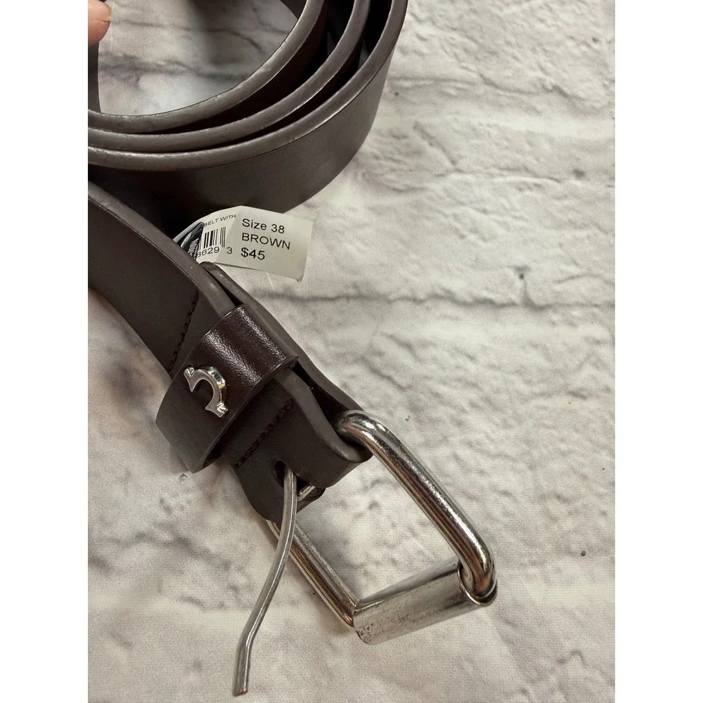 True Religion Belt Mens 38 Brown New Simulated Leather Horseshoe Logo Buckle